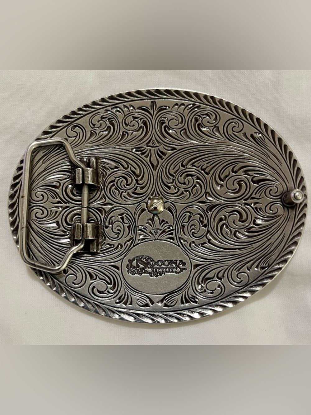 Nocona Silver and Black Horse Head Western Belt Buckle - Picture 2 of 2